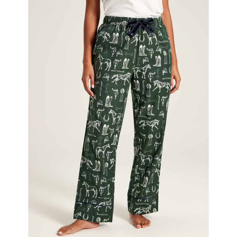Joules Ladies Stella Pyjama Bottoms - Green Equestrian-1